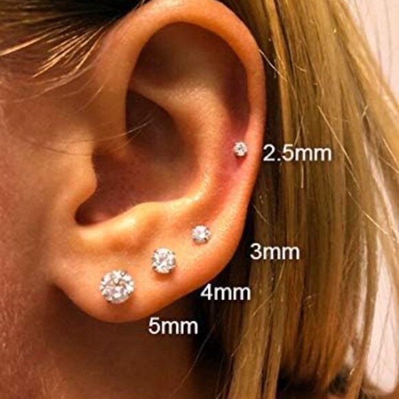 Solid 14k Yellow Gold Solitaire Round Cubic Zirconia CZ Stud Earrings with 14k G - Picture 3 of 9